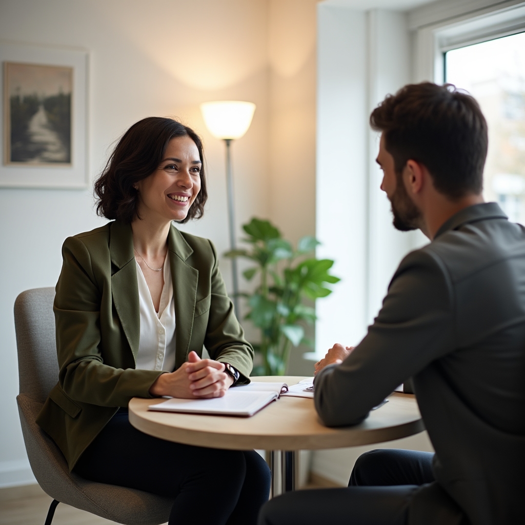 Einzelcoaching-Sitzung in modernem Büroraum
